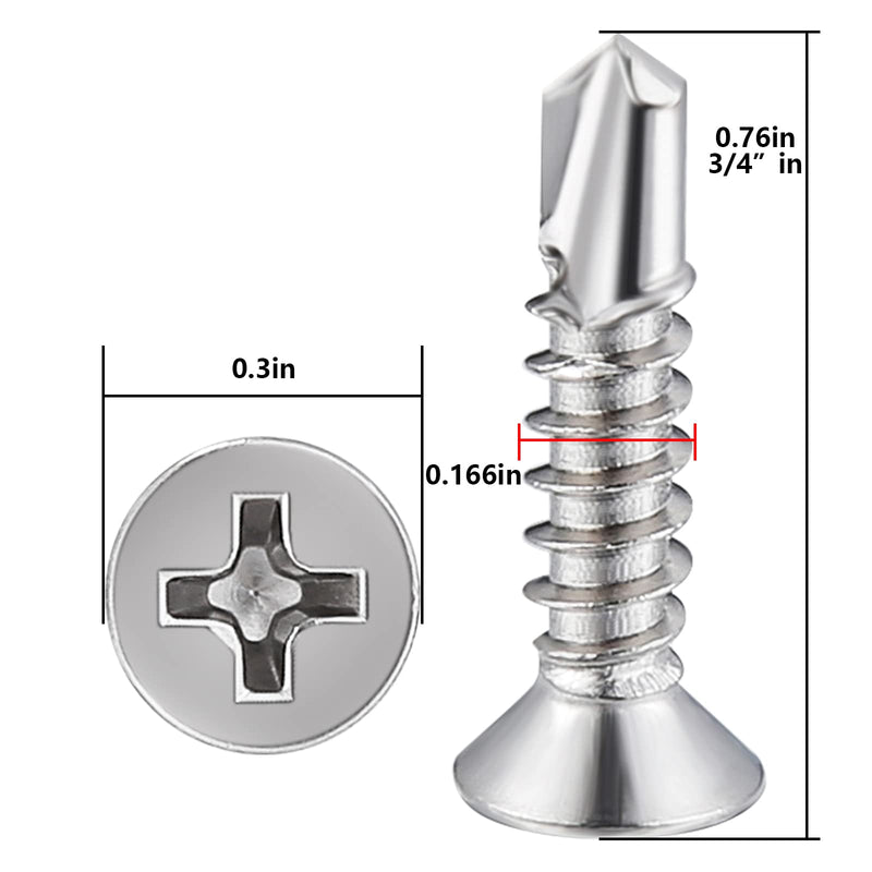 [Australia - AusPower] - Wensilon?400pcs?#8×3/4”for Sheet Metal Self-Tapping Screws 410 Stainless Steel Flat Head High-Strength Quick self-Drilling Screws #8X3/4" Silver 