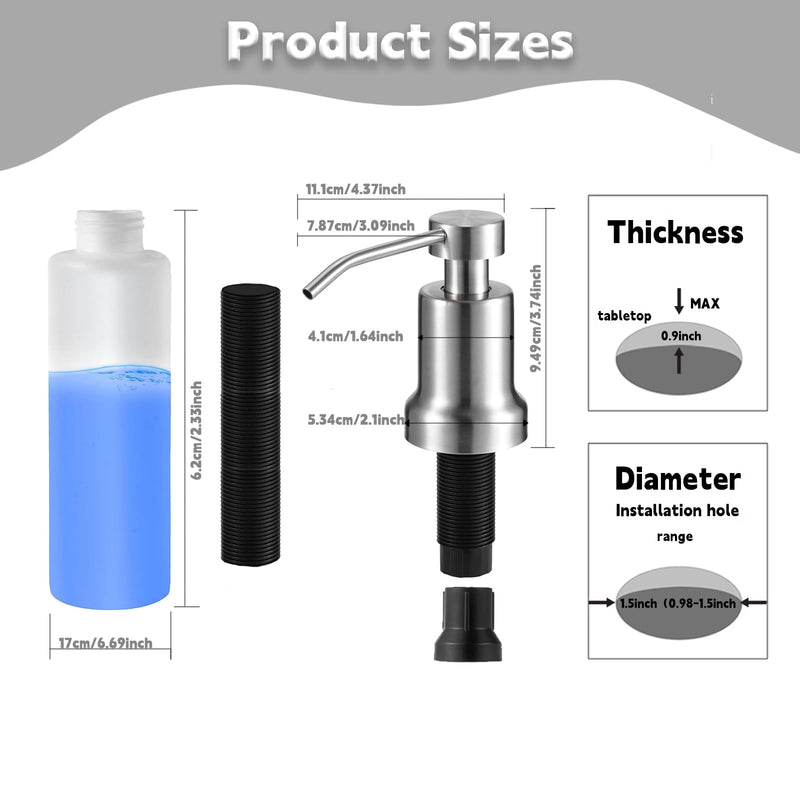 HAIOLORPRO Foaming Soap Dispenser for Kitchen Sink, Kitchen Bathroom Soap Dispenser Pump, Stainless Steel Foam Soap Dispenser with Two Spiral Tubes and 21oz Under Counter Plastic Bottle