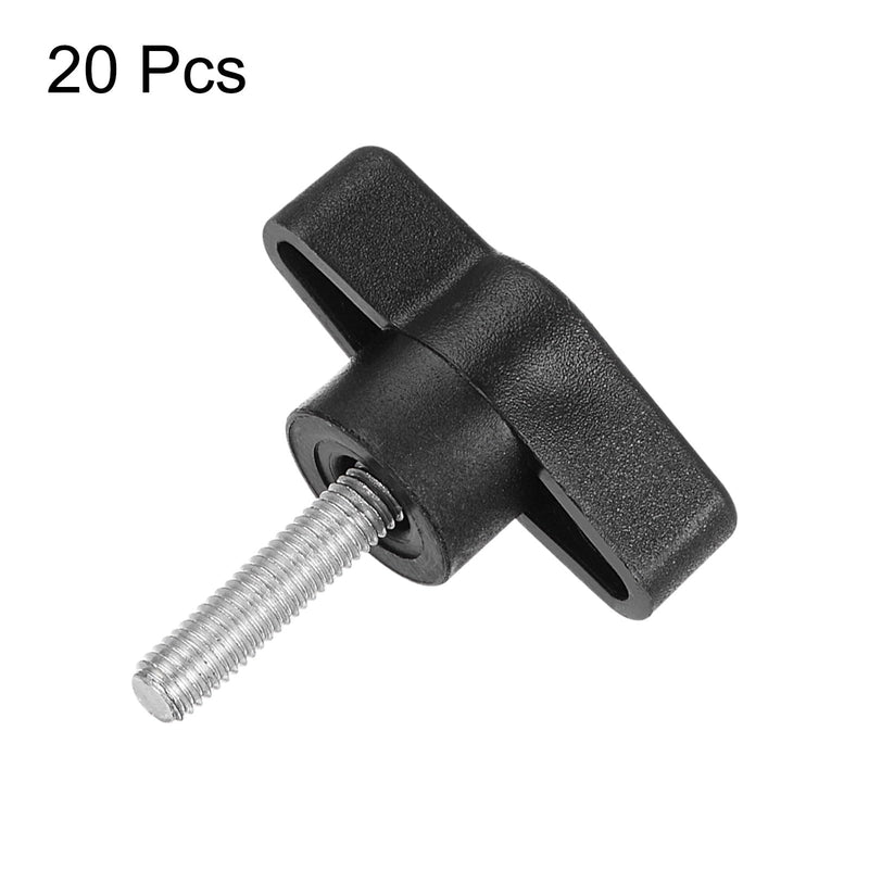 [Australia - AusPower] - HARFINGTON 20pcs Wing Knobs M5 x 20mm Male Thread Plastic Tee Stud Knobs T Threaded Handles Hand Clamping Tightening Thumb Screws Thumbscrew, Black 