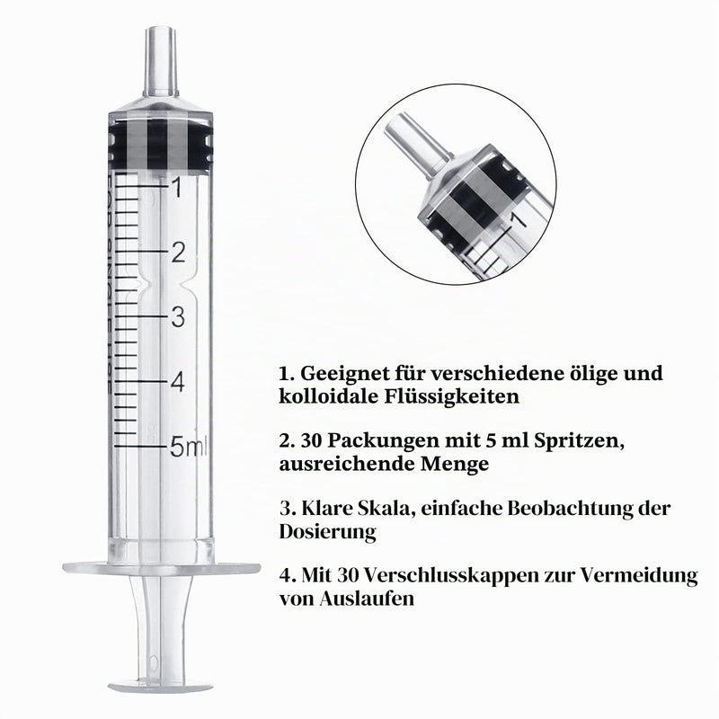 Pack of 30 Colostrum Syringes, 5 ml Syringes without Needle, Colostrum Collecting Set | Disposable Syringes 5ml Sterile Syringes with Lid in Individual Packaging for Animal Feeding Scientific Lab