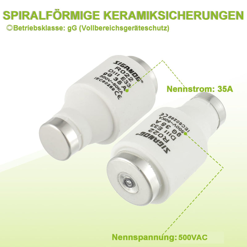 Neozed 5pcs Ceramic DIII Fuse gG Type 35A 500VAC for Cable and Line Protection