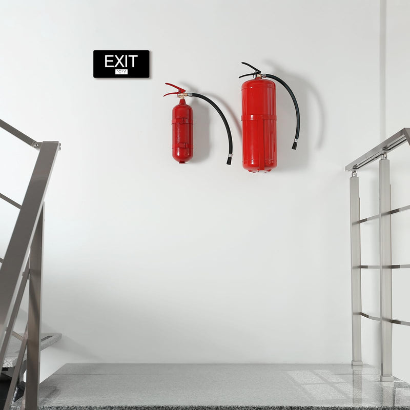 [Australia - AusPower] - 4 Pcs ADA Compliant Exit Sign with Tactile Braille 6 x 3 Inch Plastic Exit Sign for Business with Adhesive Mounting Strips for Indoor Outdoor Office Buildings Workplace 4 