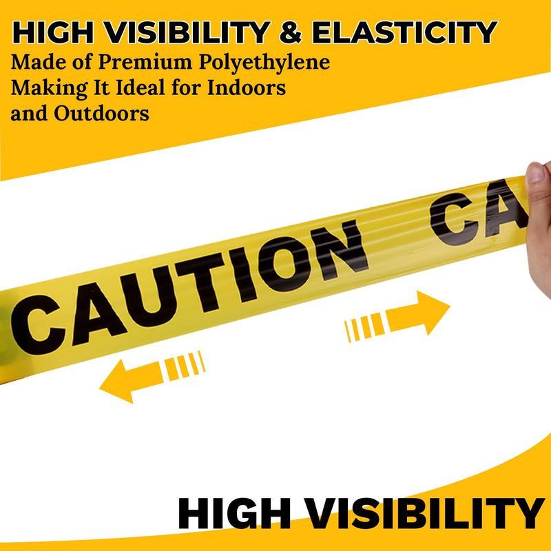 Yellow Caution Tape 2 Pack, 3" x 656FT Yellow Warning Tape Halloween Caution Tape Roll, Construction Tape for Danger Hazard Areas Crime Scene Easter Day Decorations