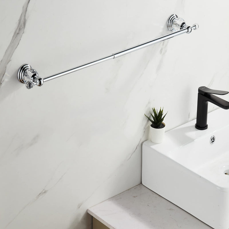 WOLIBEER Crystal Towel Bar,Chrome Towel Holder Adjustable Towel Rack Rod Expandable Stainless Steel Bathroom Accessories Wall Mounted Chrome