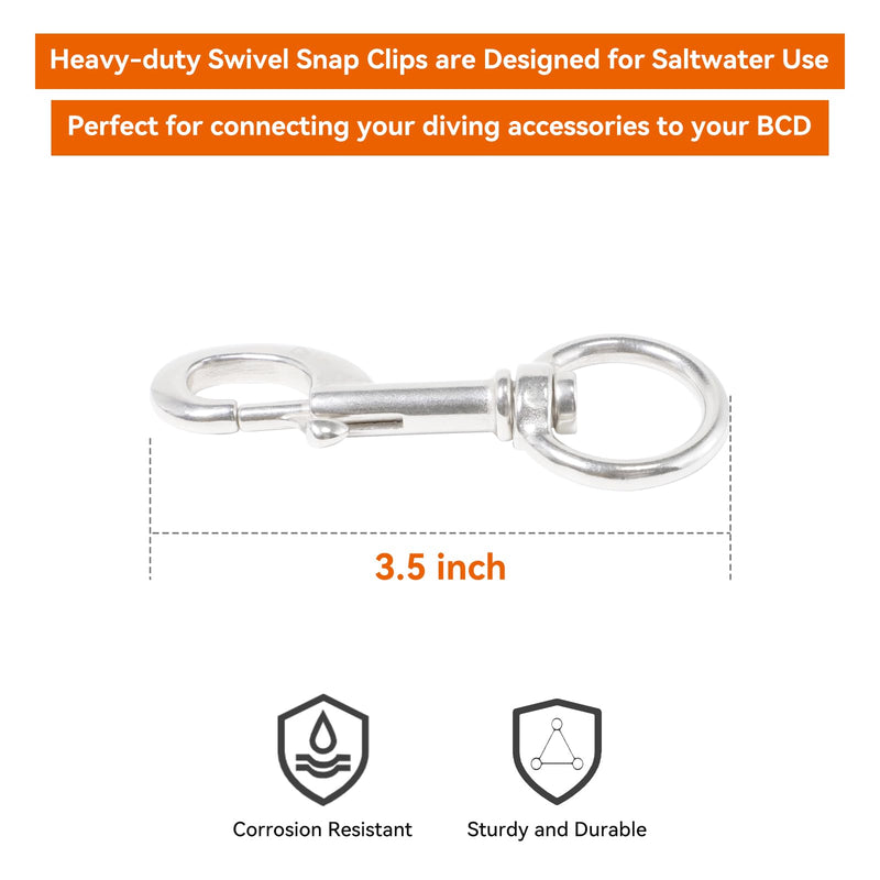[Australia - AusPower] - ORCATORCH Swivel Eye Snap Hook Stainless Steel Bolt Snap Corrosion-Resistant Marine Clips for Underwater Scuba Diving, Dog Leash, Key Chain, Camera Strap, Clothesline (Three Optional Size) Sh316-3.5inch 