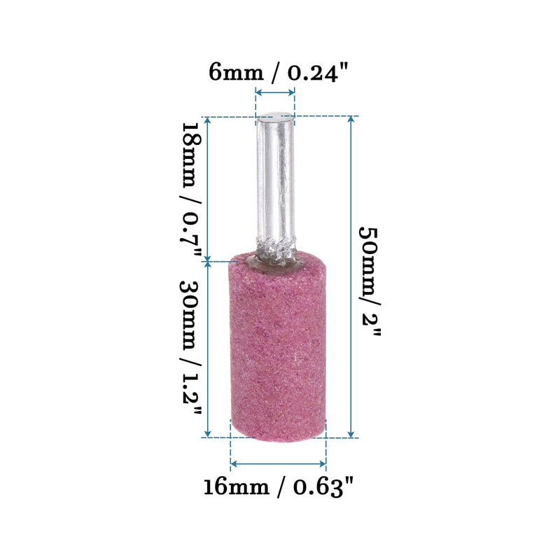 [Australia - AusPower] - QUARKZMAN Pack of 12 6 mm Shank 16 mm Diameter Grinding Stones Mounted Cylinder Shape for Sanding and Polishing Pink 