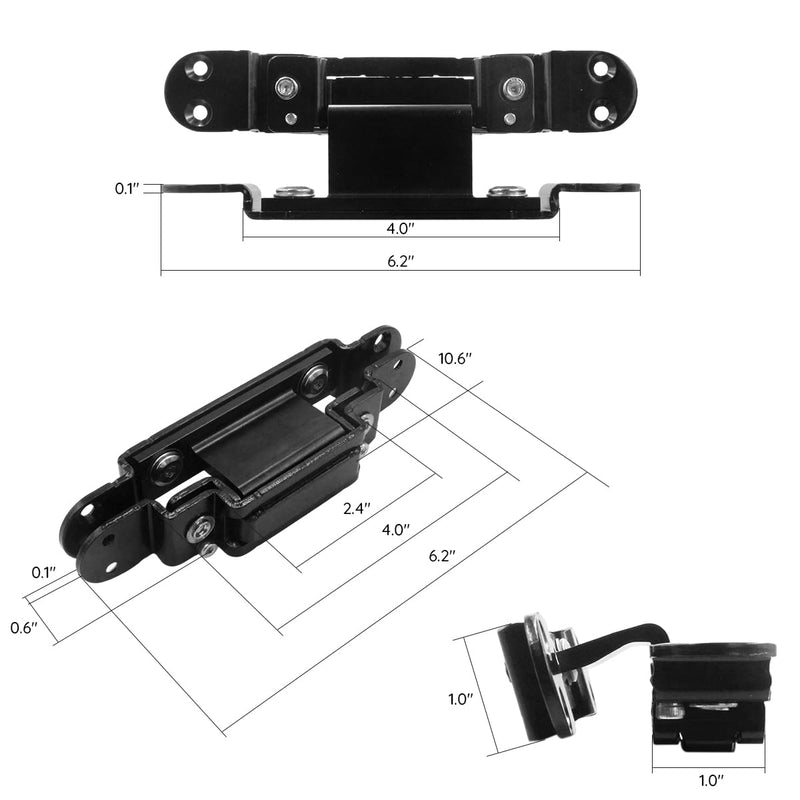 6.3" Hidden Door Hinge/Invisible Door Silent Door Hinge 110 Degree Swing Hinge 3-Way Adjustable Butt Hinge 6.1 x 1 x 1 (2, Black)