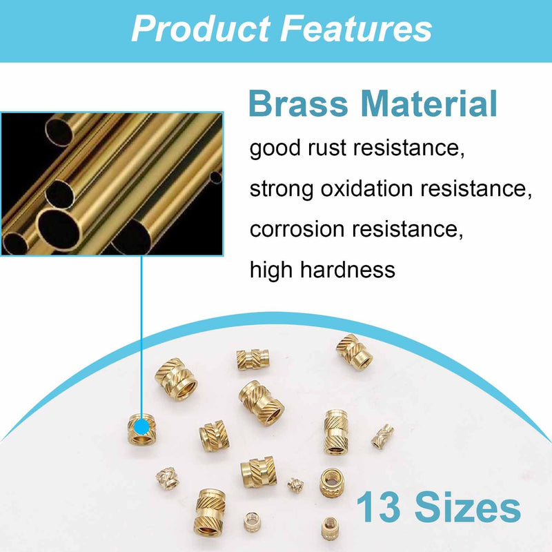 150PCS Threaded Inserts Assortment Kit, M2 M3 M4 M5 M6 Female Thread Brass Metric Knurled Nuts, Heat Set Insert for Plastic Parts & 3D Printing Components