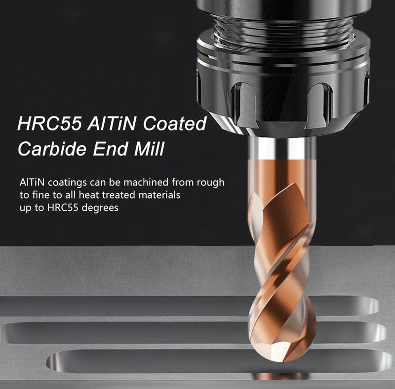 [Australia - AusPower] - ASNOMY Set of 2 Solid Carbide Radius Milling Cutter Ball End Mill Diameter 4 mm AlTiN Coating HRC 55, Carbide Ball End Mill, 2 Teeth CNC Engraving Cutter for Metal Ø4mm-2 Stücke 