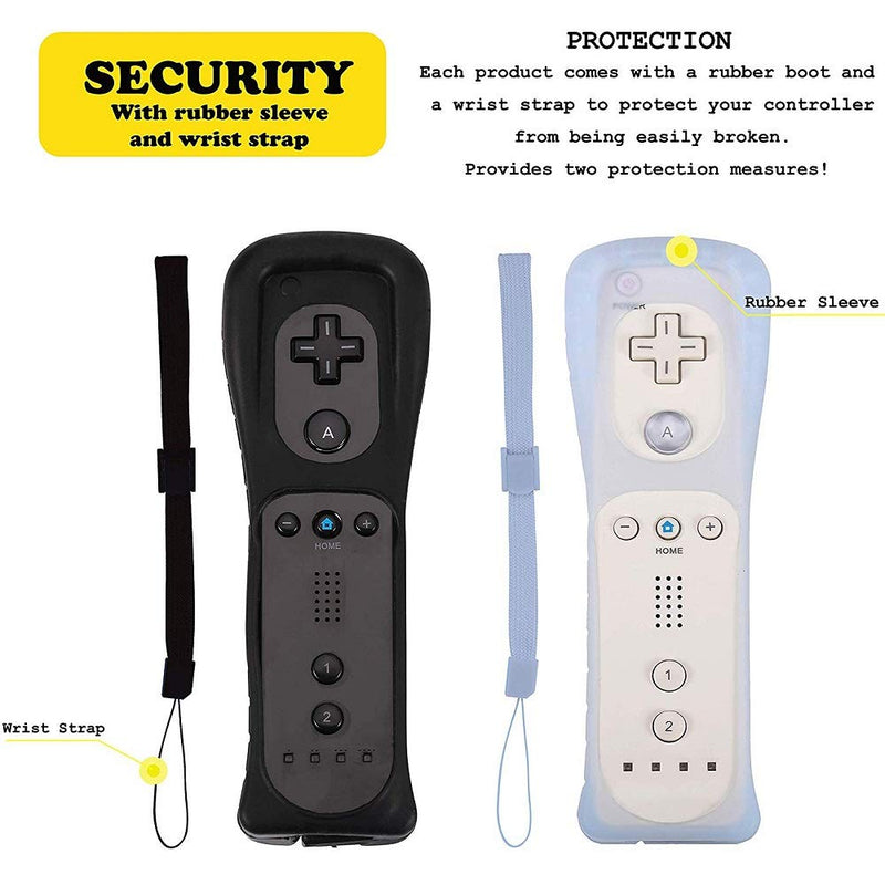 [Australia - AusPower] - 2 Packs Wireless Controller and Nunchuck for Wii and Wii U Console, Gamepad with Silicone Case and Wrist Strap (Black and White) Black and White 