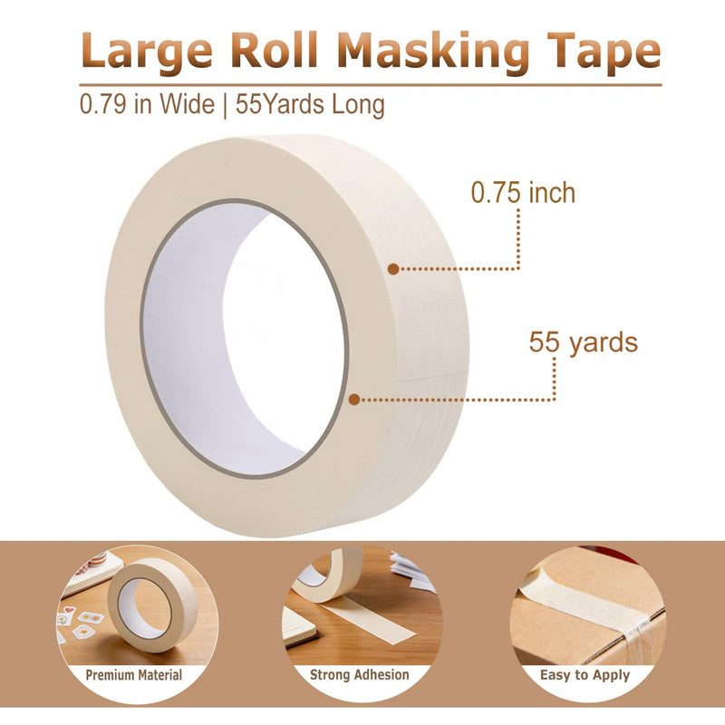 OurAura White Masking Tape, 0.75 Inch Wide x 55 Yards x 10 Rolls, Bulk Crepe Paper Painters Tape for Paint Work, Home Projects, Art Craft, School and Office (550 Yards Total) 0.75 Inch x 10 Rolls