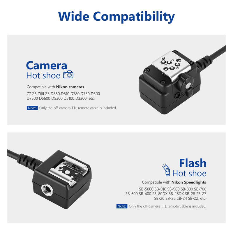 [Australia - AusPower] - NEEWER 6.6’/2m TTL Off Camera Flash Speedlite Cord Compatible with Nikon SB-5000 SB-910 SB-900 SB-800 SB-700 SB-600 SB-400 Nikon Z7 Z6 Z6II Z5 D850 Cameras NEEWER 750II NW420 NW655 Z1 Flashes 