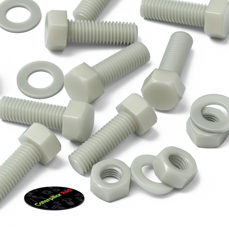 [Australia - AusPower] - 20 x Glass Filled Reinforced, Super Nylon Hex Head, M10 x 30mm, Machine Screws, Plastic Nuts and Bolts, Washers, (25/64 x 1 3/16 in) 