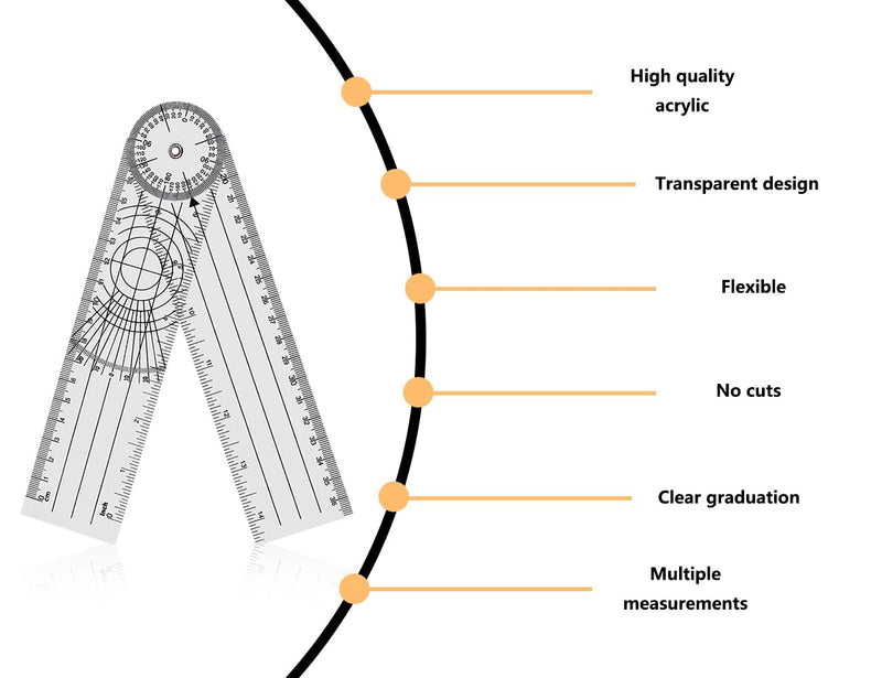 [Australia - AusPower] - KAPSING Protractor, PVC Goniometer, Physiotherapy, Transparent 360° Rotation Protractor Physiotherapy, 14 Inch Medical Protractor (1) 1 