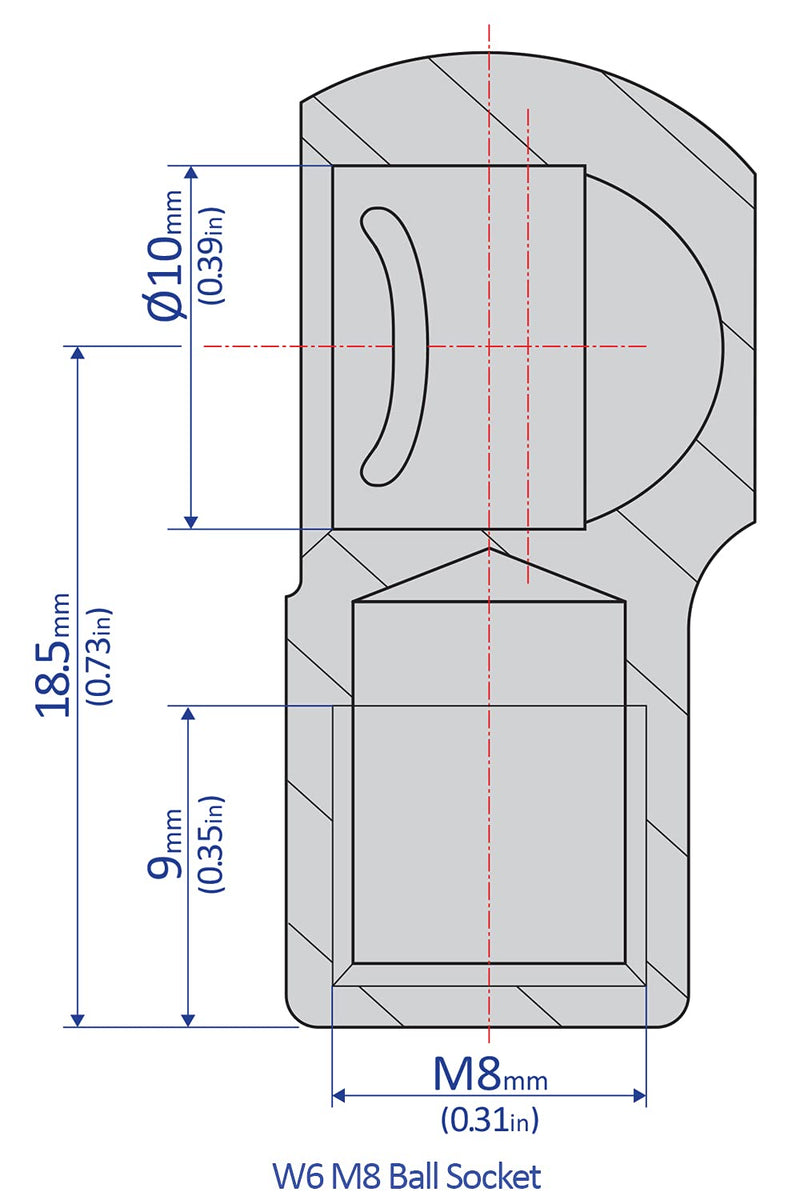 [Australia - AusPower] - Bansbach Easylift 27945 W6 M8 Ball Socket Endfitting, Steel, Right Hand Thread 