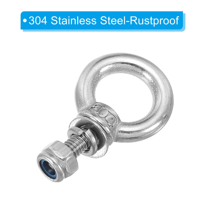 [Australia - AusPower] - PATIKIL M4 x 10mm Lifting Shoulder Eye Bolt, 5Pcs 304 Stainless Steel Lifting Ring Threaded Eyebolt with Nuts Washers for Hanging Hammocks Articles 5 