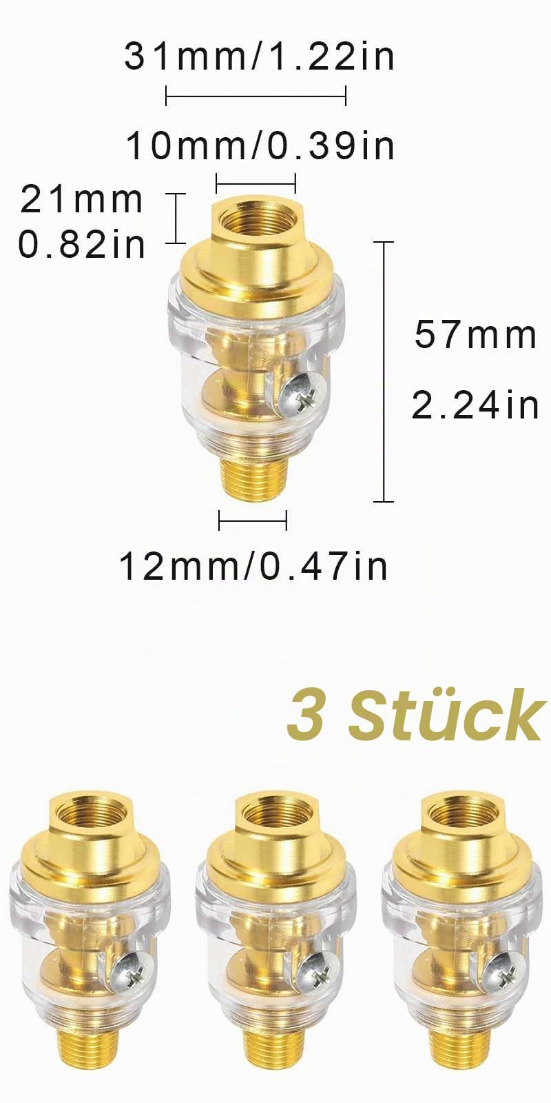 Pack of 3 Mini Compressed Air Oiler, Line Compressed Air Tool, Pneumatic Oiler for Pneumatic Tools, Pneumatic Oiler, Mini Oil Separator, 1/4 Pneumatic Accessories, Pneumatic Accessories