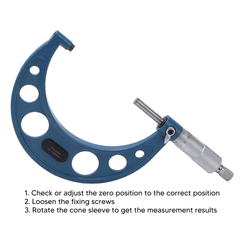 [Australia - AusPower] - Professional Premium External Micrometer Precision Tool for Machinists, 75-100 mm Measuring Range, 0.01 mm Pitch, Micrometer Stable Alloy Surface, Accurate Measurement 