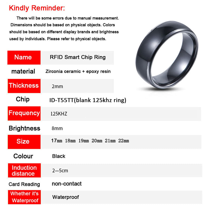 [Australia - AusPower] - T5577 chip RFID Black Ceramics Smart Finger rewrite Ring ID Wear for Men or Women (T5577 125KHZ-10#) T5577 125KHZ-10# 