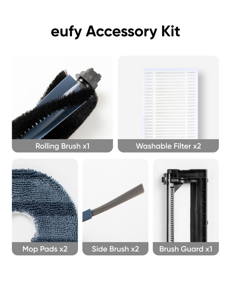 eufy Official Accessory Kit for Robot Vacuum Omni C20, 2 Side Brushes, 2 Washable Filters, 1 Rolling Brush, 1 Brush Guard, 2 Mop Pads