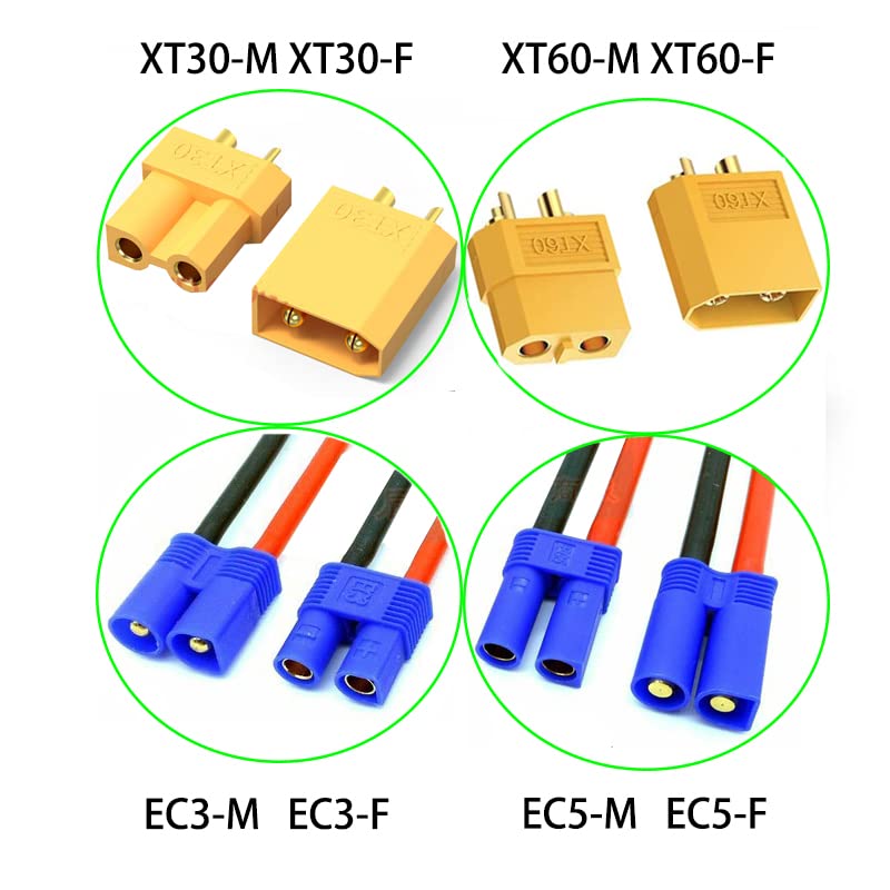 [Australia - AusPower] - EC5 Male to XT60 Female Connector Adapter, 4pcs XT60-EC5 Extension Cable,RC Battery Adapter with 5cm 14AWG Silicone Wire for LiPo Battery Micro FPV Drone XT60 female-EC5 male 