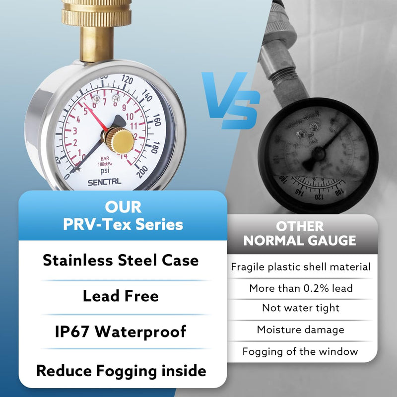 [Australia - AusPower] - 0-200 Psi Water Pressure Gauge Test with Lazy Hand, Lead-Free, Waterproof, 2.5" Dial Size, 3/4" Female Garden Hose Thread, Stainless Steel Case, for Home Potable Water, House Tube Lead Free with Lazy Hand 