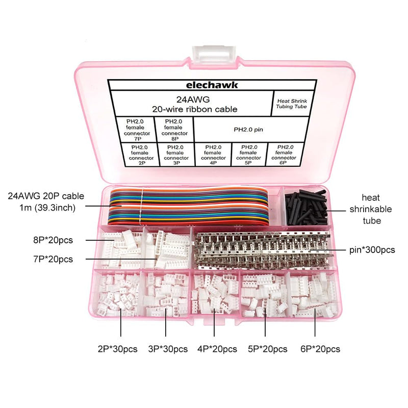 [Australia - AusPower] - JST PH 2.0 Connectors Pin Header and Ribbon Cable Wire Kit 2.0mm Pitch JST PH - 2/3/4/5/6/7/8 Female Pin Male Housing 