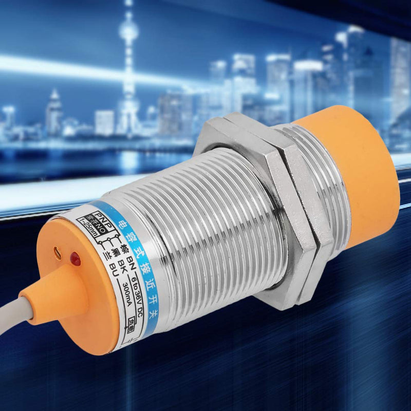 Inductive Proximity Sensor, 25mm Range 3-Wire PNP Closer Switching Detector DC 12-24V Industry 4.0 for Mechanical Engineering Manufacturing Equipment Robotics Assembly Lines