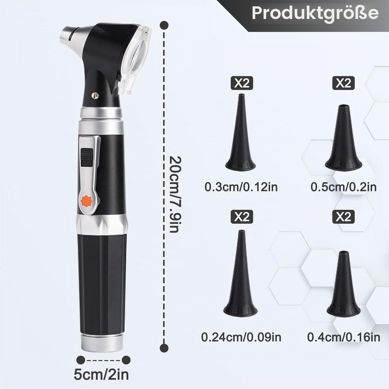 Otoscope with Light, Pocket Diagnostic Ear Infection Detector with Hard Plastic Case, 3x Magnification and 4 Speculum Tips Size, 8 Earplugs for Adults and Children and Pets (Black)