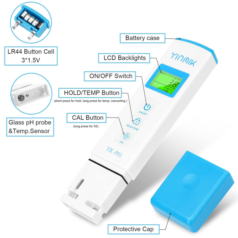 [Australia - AusPower] - pH Meter, Digital pH Tester for Hydroponics, pH Temp Meter with Horizontal Display for Pool, Spa, Hot Tub, Indoor Plants, Koi Ponds, Drinking Water, Wine Beer Making, Aquarium, Aquaculture Blue pH Meter 