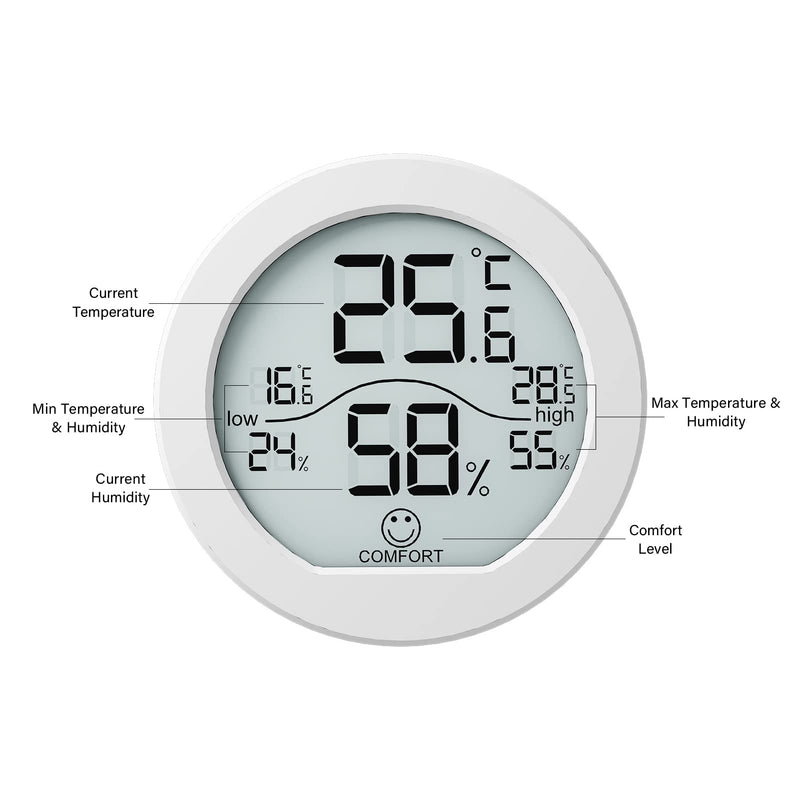 [Australia - AusPower] - SECRUI Digital Hygrometer Thermometer for Room Temperature Humidity Meter Indoor Thermometer Accuracy Calibration LCD Temperature Sensor with Maximum and Minimum Records, TH1, White TH1x1 