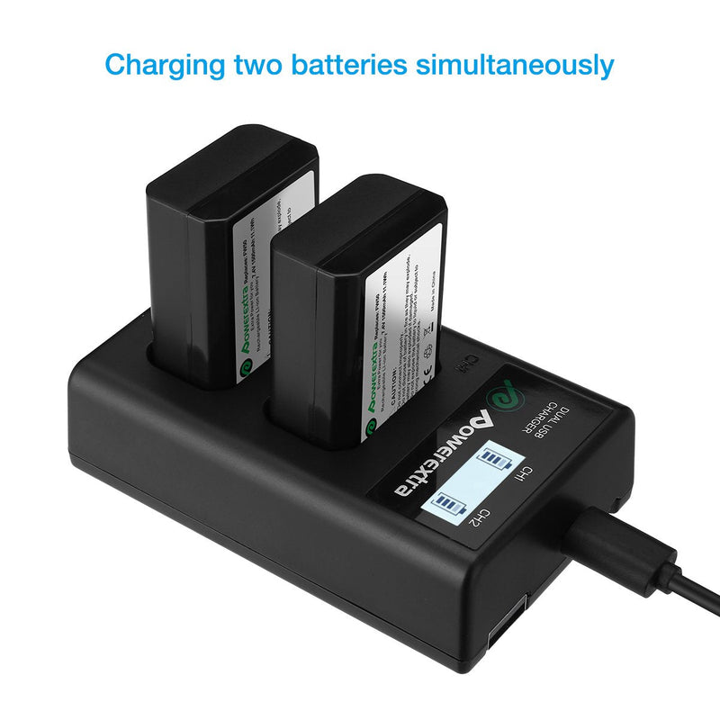 [Australia - AusPower] - Powerextra 2 Pack Replacement NP-FW50 Battery & Smart LCD Display Dual Channel Charger for Sony Alpha a6500, a6300, a6000, a7, a7s, a5100, a5000, a7r, a7 ii Cameras 