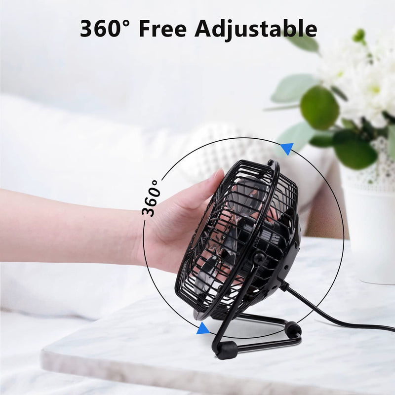 [Australia - AusPower] - Zuvas Desk Fan Quiet Small USB Fan 360° Rotation Portable Table Fan 2 Speed Mini Personal Fan Air Cooling Electric Fan for Home Office Bedroom Travel Camping, 4 inch Black 