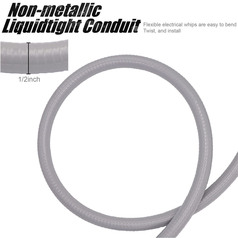 [Australia - AusPower] - 4FT 1/2-Inch Electrical AC Whip Kit,Nonmetallic Liquid Tight Flexible Electrical Conduit,6FT of Connecting Wires 3-Conductor 10-Gauge Wires with Straight/90 Degree Fittings 4FT 