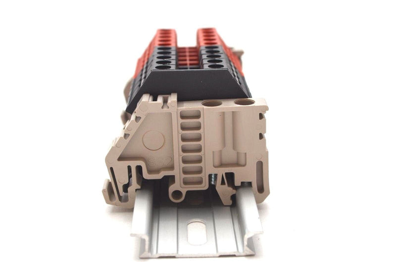 [Australia - AusPower] - Dinkle Assembly DK4N Red/Black 10 Gang DIN Rail Terminal Blocks, 10-22 AWG, 30 Amp, 600 Volt 