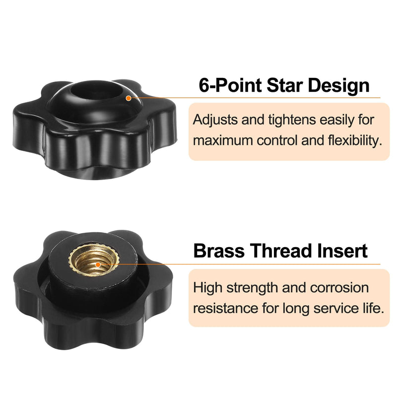 [Australia - AusPower] - HARFINGTON 12pcs Star Knobs M6 Female Thread 25mm 6-Point Plastic Head Brass Insert Through Hole Screw-in Threaded Hand Knob Clamping Handle, Black M6 x 25mm 