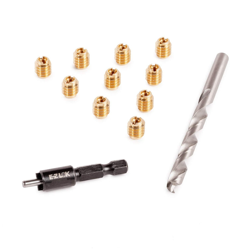 [Australia - AusPower] - E-Z LOK 400-008 Brass Thread Inserts for Wood Installation Kit Includes 8-32 Blade Thread Inserts (10) Drill Bit Installation Tool 