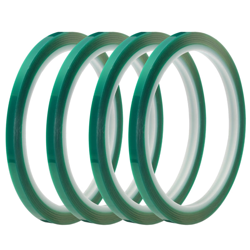 MECCANIXITY Resin Tape Silicone Adhesive Tape High Temperature Resistance Easy Peeling Polyester for Epoxy Resin,River Tables,Craft,Remove Residue 0.2 Inch Wide 108FT Long(Green),Pack of 4