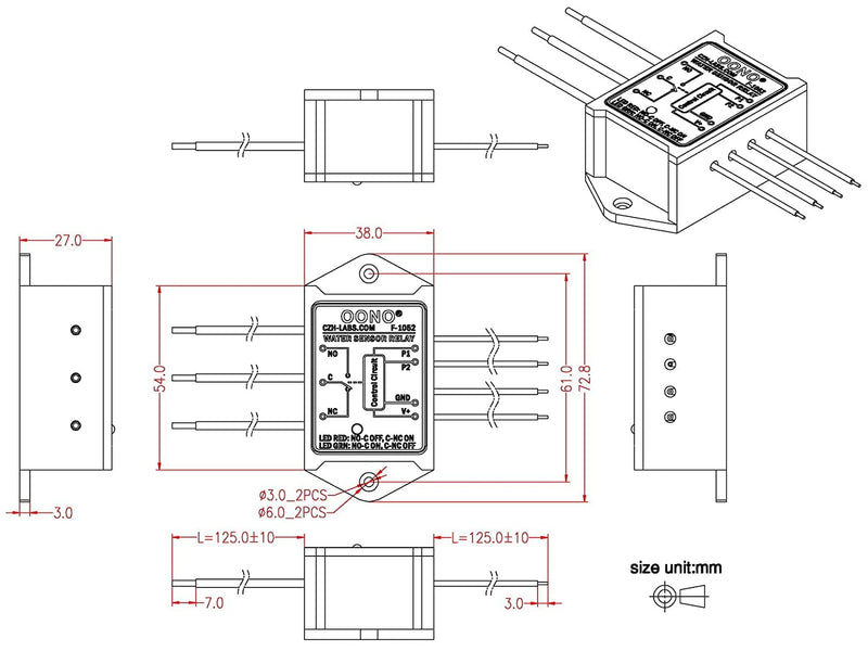 Water Sensor Relay SPDT Switch Module, DC12V, Load DC30V/AC277V 10Amp Max.