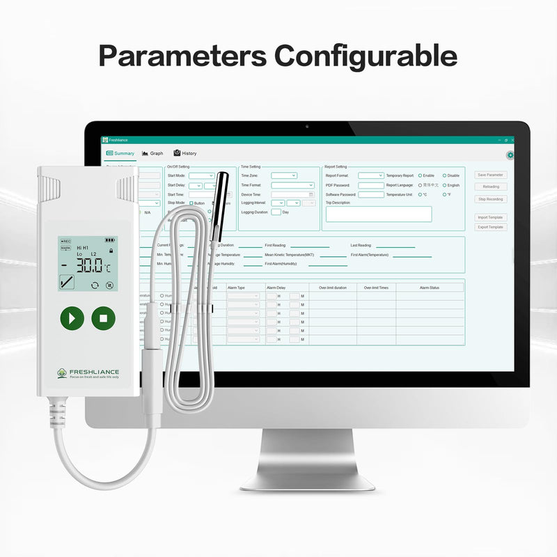 [Australia - AusPower] - Freshliance Digital Temperature Data Logger, Reusable Temperature Recorder with High Accuracy External Probe, Configurable USB Temperature Monitor 35000 Points with PDF CSV Report, Atlas Log-30 