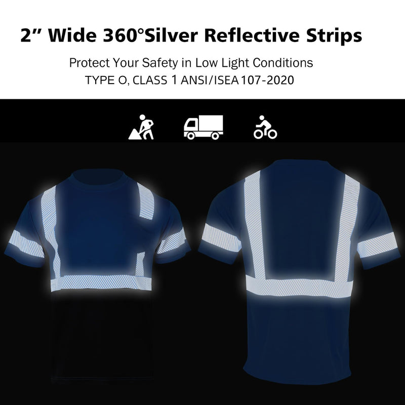 VENDACE Hi Vis Reflective Safety Shirts for Men ANSI Class 1 High Visibility Construction Work T Shirt(Royal Blue,XL) X-Large Royal Blue