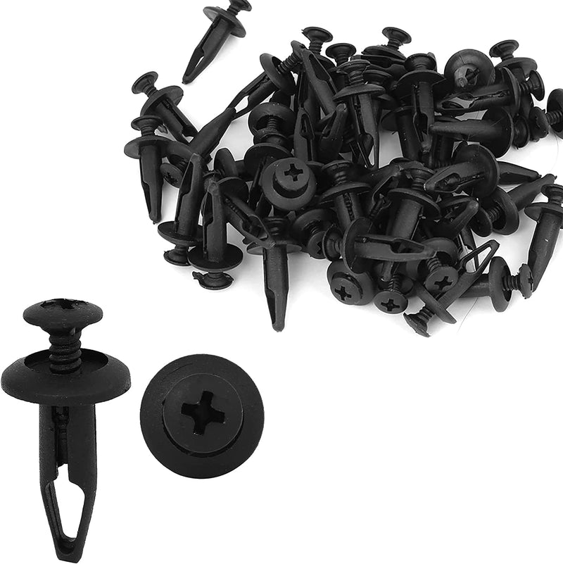 [Australia - AusPower] - 50pcs Push-type Clamp Plastic Fixed Clip Fasteners Black Plastic Expanding Rivets 6.3mm Dia Hole Clips 