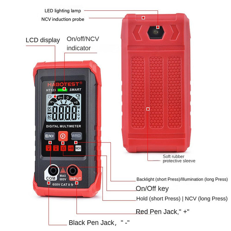 [Australia - AusPower] - HT123 Fully Intelligent Digital Display multimeter with LED Backlight, Non-Contact Voltage Detection, Automatic Gear Shifting 
