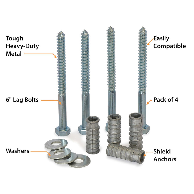 [Australia - AusPower] - SmartSign Concrete Anchors Hardware Installation Kit for Parking Curb, Wheel Stop, Speed Bump - 1 Set (4 Bolts/Set) - 6" Lag Bolts Screws, Lag Shield Anchors and Washers per Set 