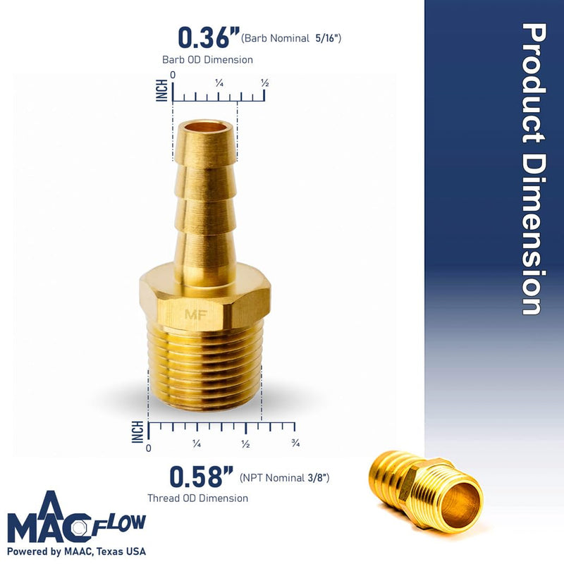[Australia - AusPower] - Brass 3/8" Male NPT to 5/16" Hose ID Barb Barbed Hose Fitting Adaptor Connector (Pack of 4) 5/16" Barb x 3/8" Male NPT Pack of 4 