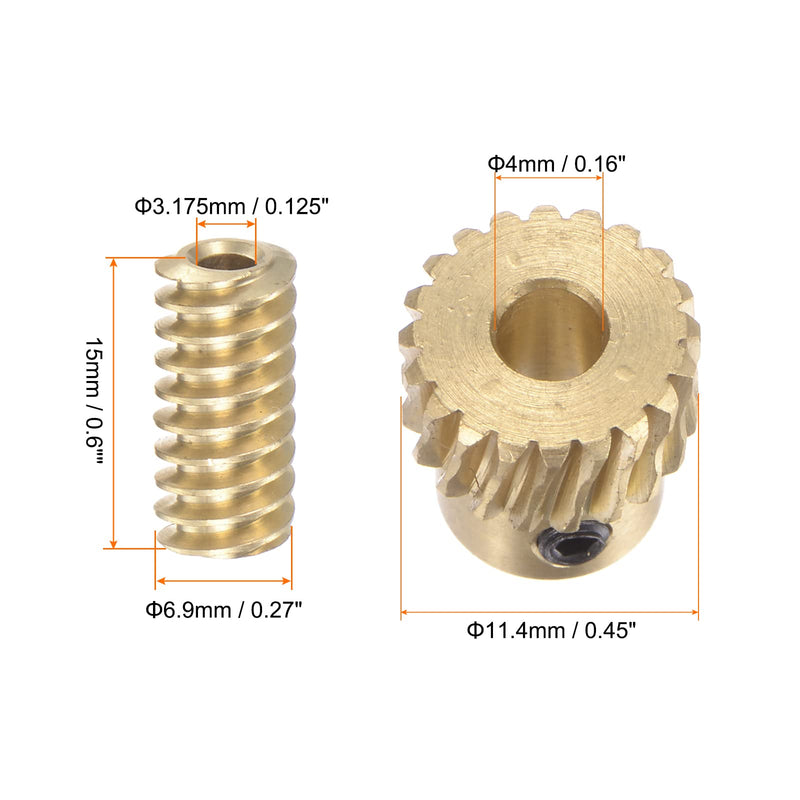 [Australia - AusPower] - Worm Gear Set Brass 0.5 Modulus 20T 20:1 Reduction Rate 3.175mm Hole Dia Right Rotate Drive Gear Box Wheel Shaft Kits 