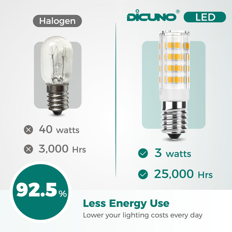 DiCuno E14 LED Warm White 3000K, 3W Replaces 40W Cooker Hood Lamp, Pack of 2 | E14 LED Bulb 410 lm, CRI 85, 360° Beam Angle, Non-Dimmable, for Cooker Hood, Refrigerator, Wall Lamps 2 pieces (Pack of 1) Warm White 3,000 K
