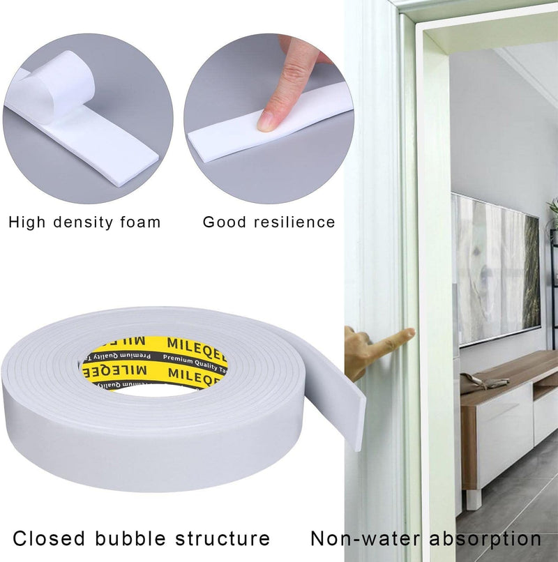 2Pack Single-Sided Adhesive Foam Tape EVA White, Multipurpose Sponge Sealing Strip Window Door Insulation Table Edge Protector Wall Bumper Guards, Each 1.18in x 16.4FT MILEQEE 2Pack, Each 1.18in x 16.4FT