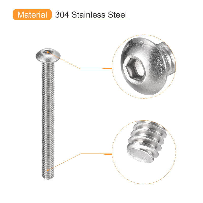 uxcell #10-32x2 Button Head Socket Cap Screws, 100pcs 304 Stainless Steel Fasteners Hex Bolts Screws, Full Thread Hex Drive Screws #10-32x2" 100