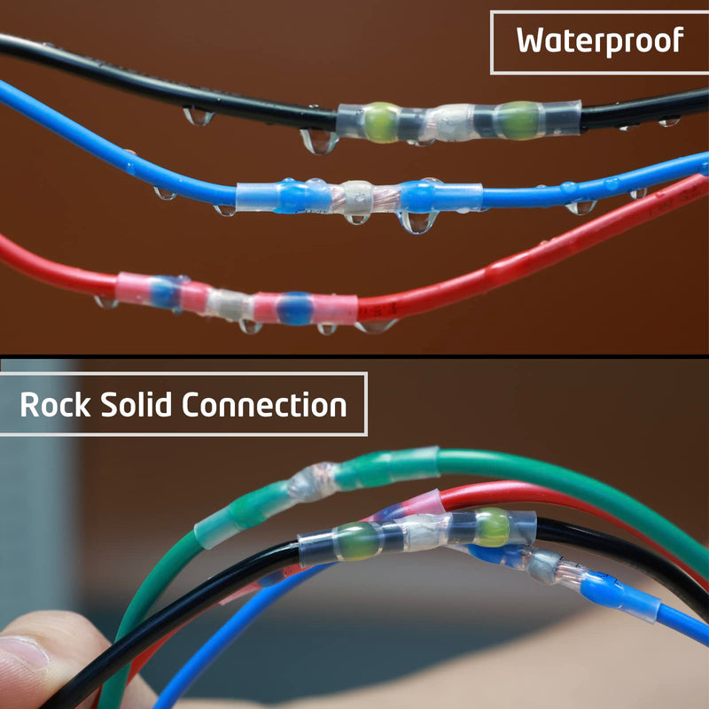 500Pcs Solder Seal Wire Connectors Kit, Heat Shrink Wire Connectors Waterproof Electrical Cable Butt Terminals for Marine Automotive Trailer RV Boat Truck Wiring Assortment Kit
